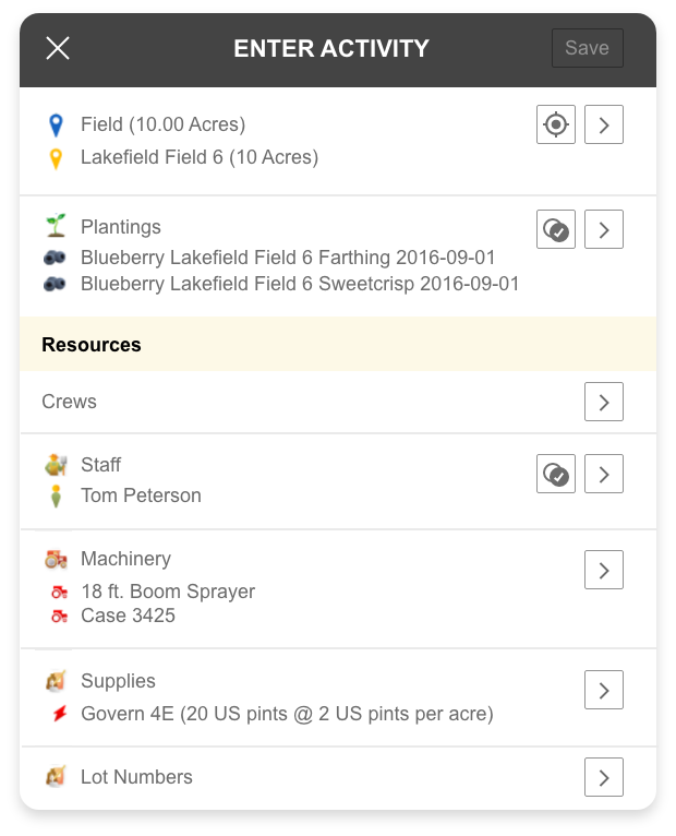 AgSquared data entry screen