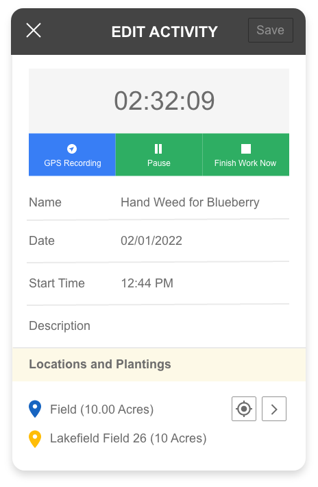AgSquared time tracking screen